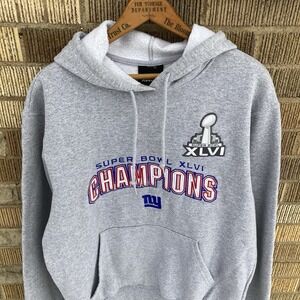 Reebok NFL New York Giants Super Bowl XLVI Vtg Y2k Hoodie Sweatshirt Mens Medium